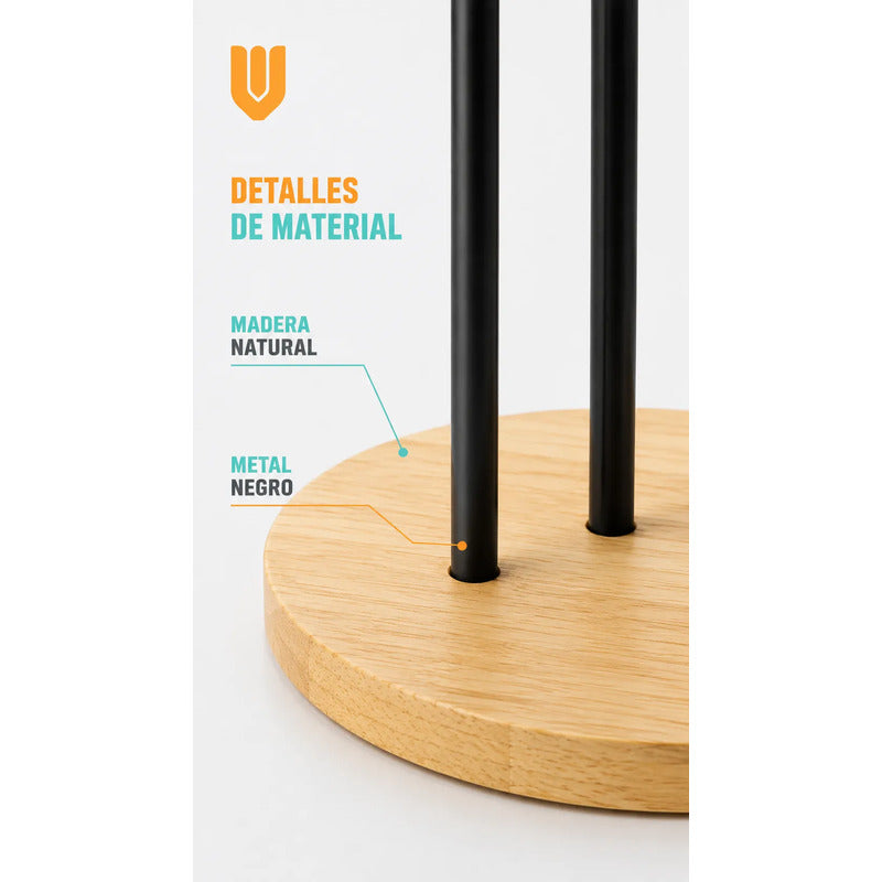 Soporte Toalla Nova Porta Rollo Toallas Papel Vertical Porta Toalla Nova Portarrollos Cocina Papel Absorbente Madera Metal Negro Vertical Sobremesa Base Circular