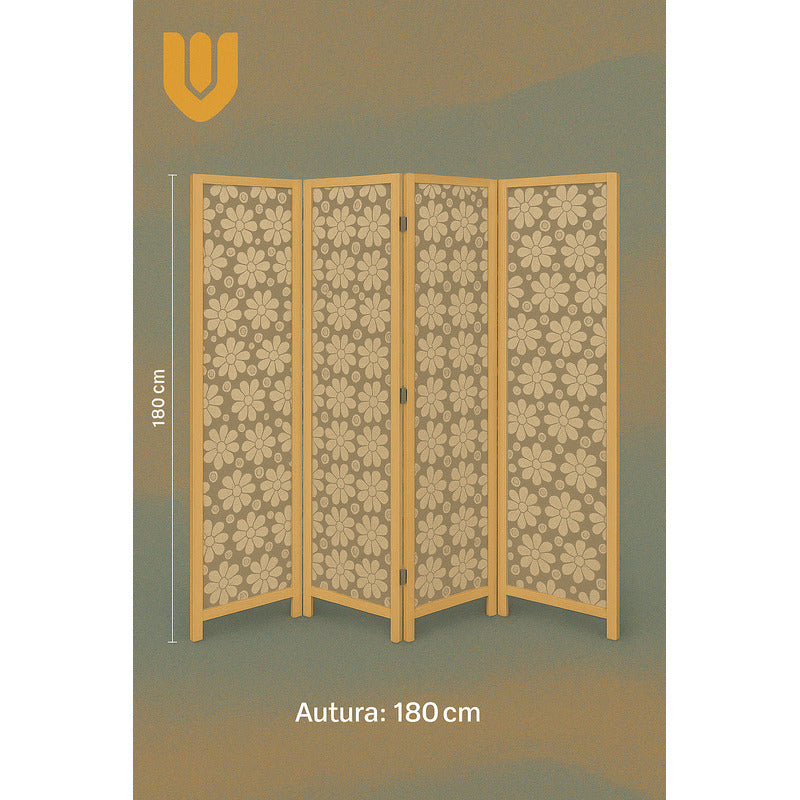 Biombo Separador Ambientes Ratan Moderno 4 Puertas 180 Cm