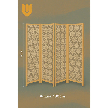 Biombo Separador Ambientes Ratan Moderno 4 Puertas 180 Cm