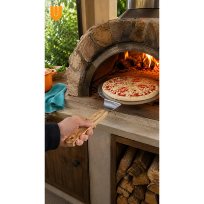 Pala Pizza Espátula Redonda Acero Mango Madera 25,5cm Pala Pizza Espátula Redonda Acero Inoxidable Mango Madera Utensilio Gastronómico Horno Cocina Pizzería Panadería Hornear 25.5cm