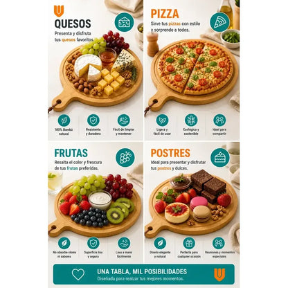 2 Tablas Bambu Pizza Picoteo Redondas Madera Natural Cocina Tabla Redonda Bambu Pizza Picoteo Madera Natural Cocina Corte Servicio Alimentos Aperitivos Dos Piezas Marrón Estándar