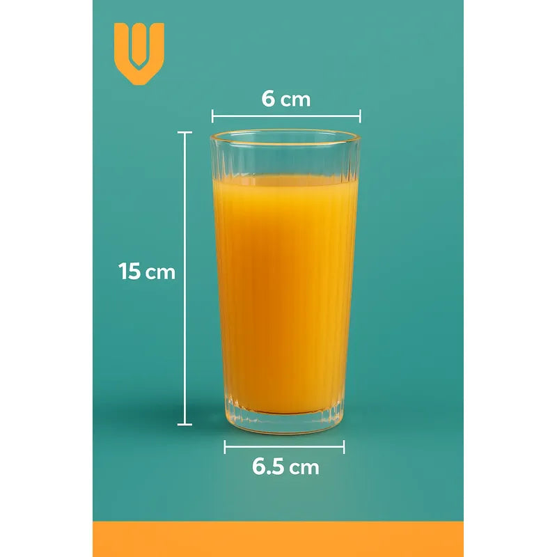 Set 6 Vasos Vidrio Tallado Jugos Cocteles Agua Vasos 15cm Transparente