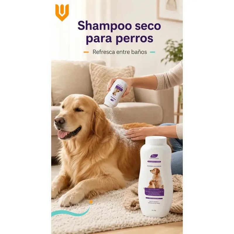 X2 Shampoo Seco Perro Desenredante Anticaida Pelo Higiene Shampoo Seco Perro Polvo 200 G Baño Seco Desodorizante Desenredante Anticaída Pelo Higiene Limpieza Rápida Pelaje Suave - 200g