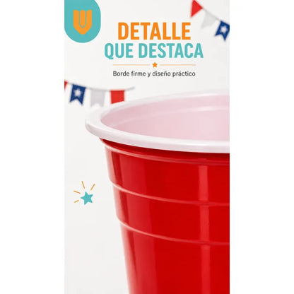 50 Vasos Plasticos Desechables Terremotos Bebidas Fiesta Rojo Bicolor Blanco Vaso Americano Fiestas Patrias Terremoto Fonda Celebración Chilena