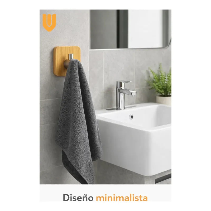 Colgador Perchero Pared Bambu Acero Inoxidable Adhesivo Bambú