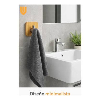 Colgador Perchero Pared Bambu Acero Inoxidable Adhesivo Bambú