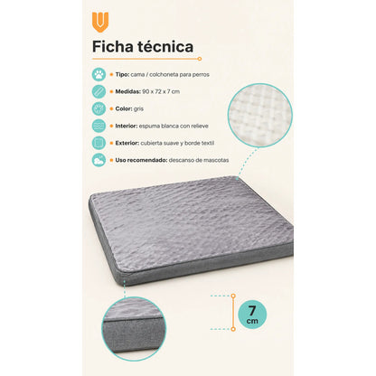 Cama Mascotas Perros Acolchada Resistente Lavable 90x72cm Color Gris
