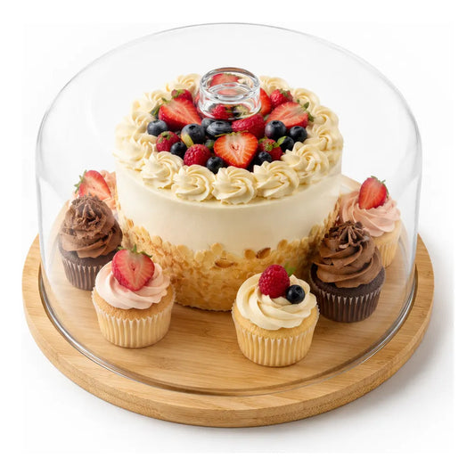 8 Bases Torta Porta Cupcakes Soporte Transportador Dulces Bambú Natural Base Madera Clara Tapa Acrílico Transparente Sin Bolita Superior Porta Torta Cupcakes Dulces Eventos Hogar