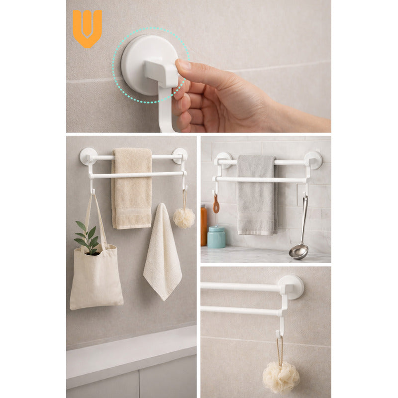 Soporte Toallas Baño Cocina Doble Mural Colgador Organizador