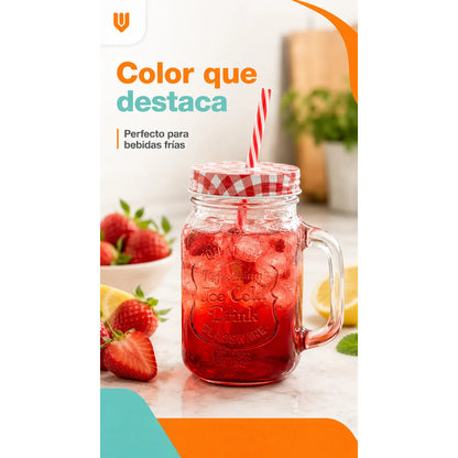 Vaso Bombilla Tapa Vidrio 400ml Reutilizable Multicolor Vaso Translúcido 400 Ml Vidrio Mango Tapa Bombilla Multicolor Bebidas Frías Jugos Cócteles Batido Reutilizable 400ml