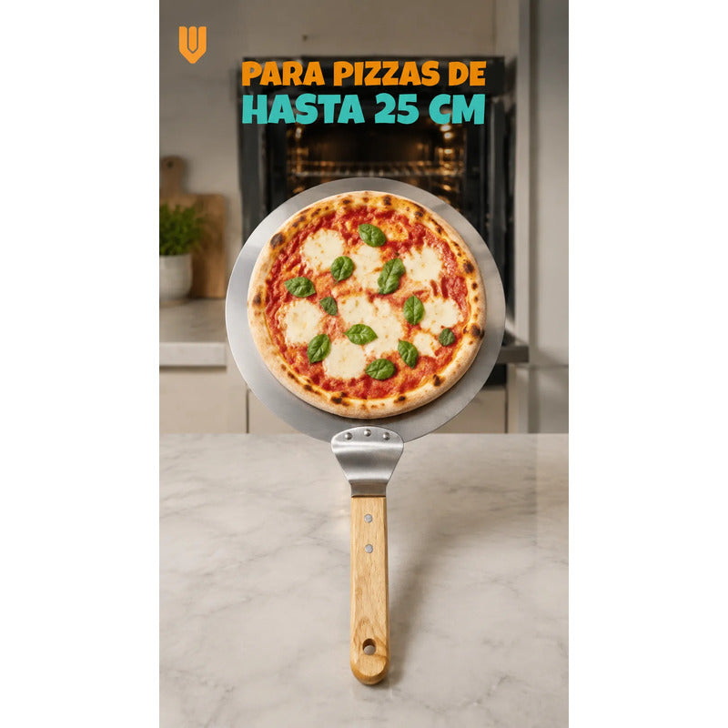 Pala Pizza Espátula Redonda Acero Mango Madera 25,5cm Pala Pizza Espátula Redonda Acero Inoxidable Mango Madera Utensilio Gastronómico Horno Cocina Pizzería Panadería Hornear 25.5cm