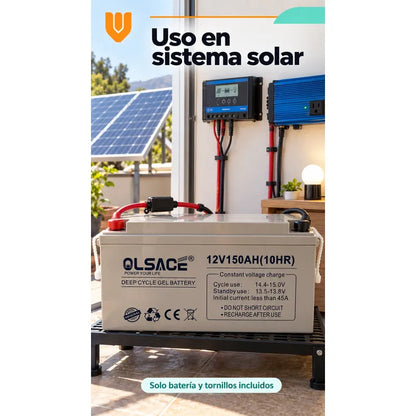 Bateria Gel 12v 150 Ah Ciclo Profundo Solar Repuesto Gris Batería Gel Solar Ciclo Profundo 12v 150ah Olsace Repuesto Recargable Respaldo Doméstico Energía Tornillos