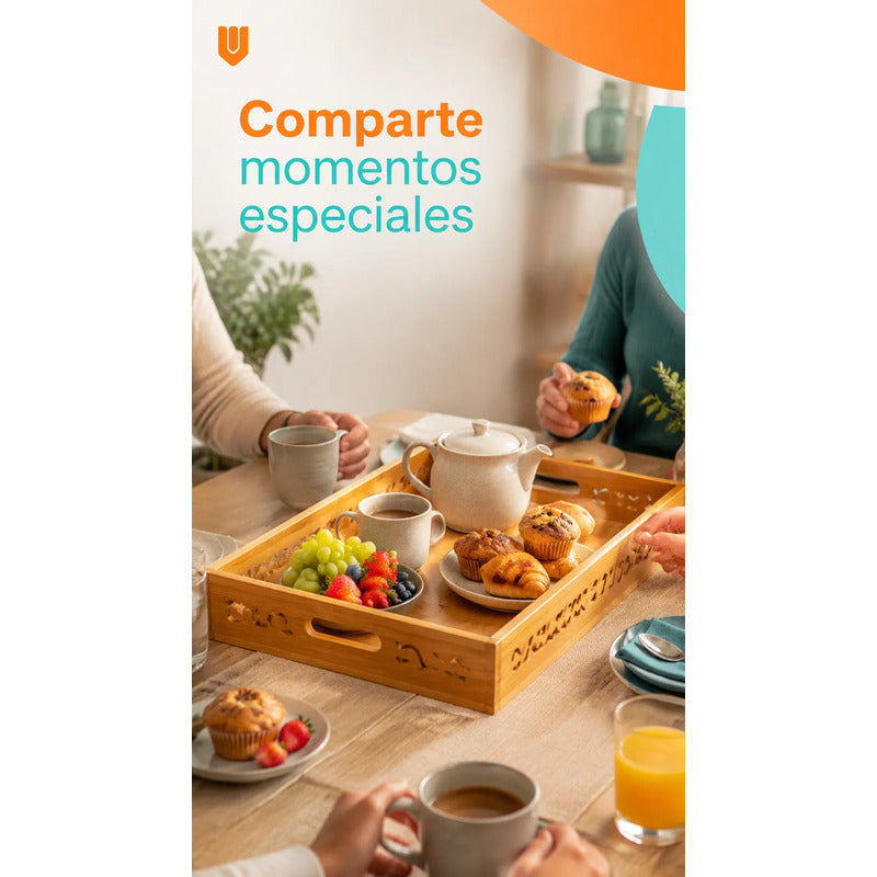 Set 3 Bandejas Desayuno Rectangular Bambú Servir Decorativas Set 3 Bandejas Bambú Rectangulares Asas Laterales Bordes Diseño Calado Apilables Servicio Hogar Cocina Set 3 Bandejas Desayuno