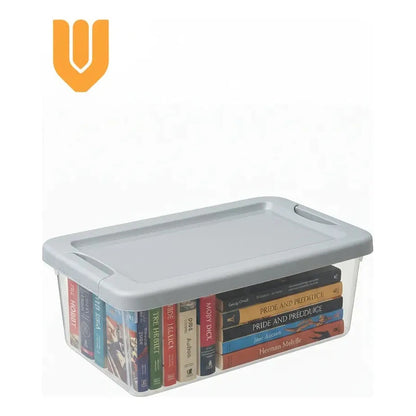 Contenedor Plastico Rigido Transparencia Total Sistema Transparente Tapa Gris Apilable Modular Compacto Multiuso Ahorro Espacio Closet Cocina Dormitorio Oficina Bodega Estanteria Orden Inteligente