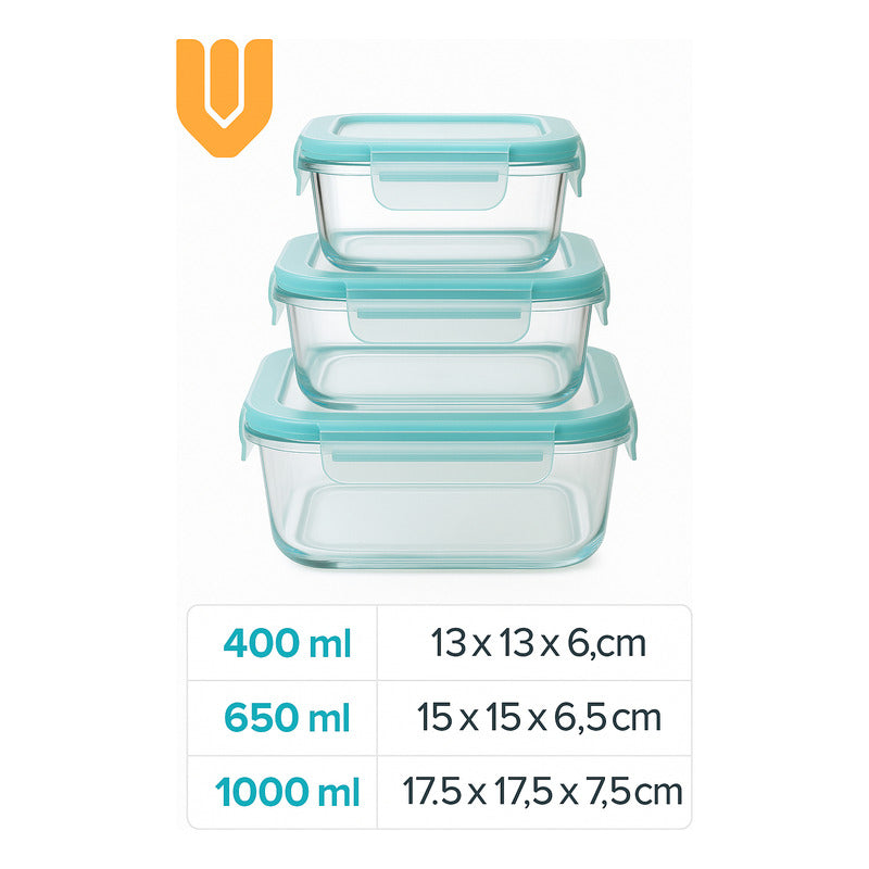 Vitrineon Cl Set 3 Taper Hermético Vidrio Contenedor Cocina