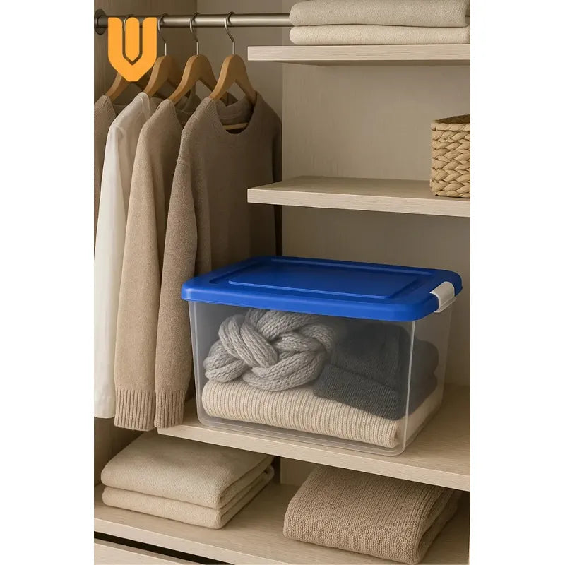 Caja Transparente Ropa Juguete Oficina Almacenamiento Caja Almacenamiento Apilable Diseño Minimalista Organizacion Hogar Optimizacion Espacio Contenedor Funcional Moderno Cristal Claro Azul...