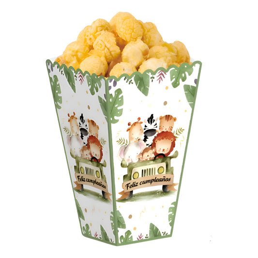 X18 Cajas Cabritas Palomitas Safari Decoracion De Cumpleaños Verde Musgo