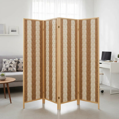 Biombo Separador Oficina Ambientes Divisor 4 Puertas 180 Cm Geométrico Blanco/marron