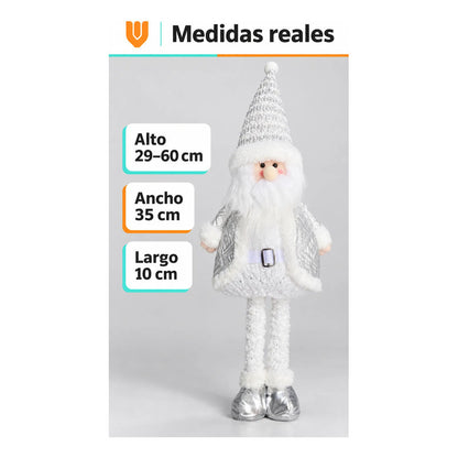 Muñeco Pascuero Navideño 60cm Retraible Decorativo Figura Blanco Muñeco Adorno Navideño Muñeco Papá Noel Viejito Pascuero Santa Claus Gorro Barba Blanca Figura Verdes Cascabel 60cm Retraible