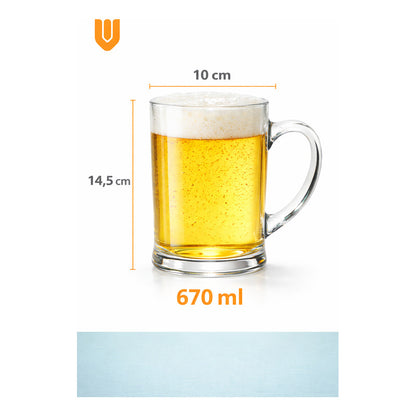2 Vasos Cervecero Vidrio Asa Mug Transparente Grueso 670ml Transparente