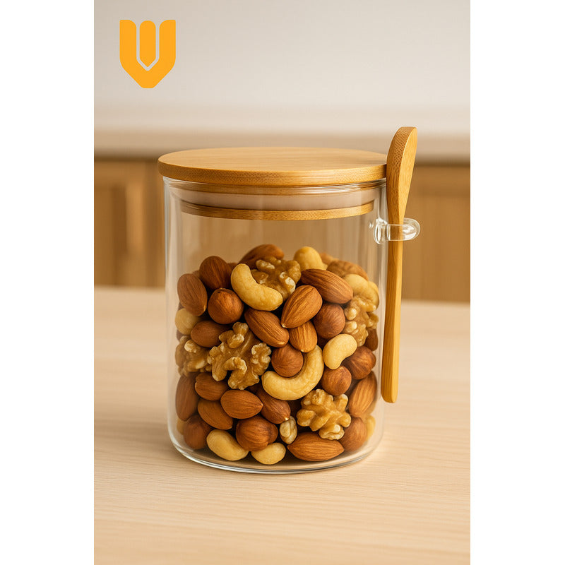 Recipiente Hermetico Bambu Frasco Contenedor Cuchara 500 Ml