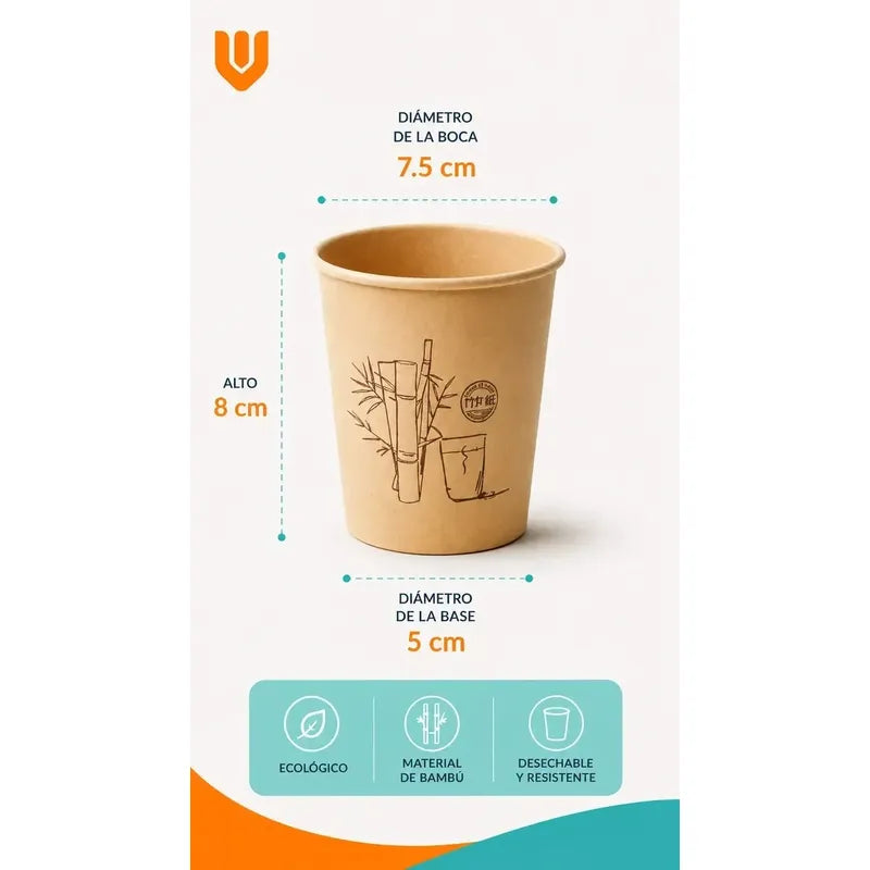 Vasos Cafe  Biodegradable Takeaway Invierno 24und Oficina Marron Kraft Natural Cafe Latte Capuccino Gourmet Ecologico Reciclable Minimalista Cafeteria Premium
