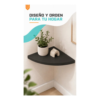 Repisas Flotante Negro Acabado Madera Pared 30cm Esquinera Repisa Esquinera Flotante Acabado Madera Cuarto Círculo Borde Curvo Fijación Oculta Mural Decorativa 30cm