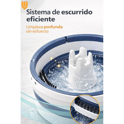 Mopa Vitrineon 360 Balde Plegable Microfibra Limpieza Hogar Blanco Azul Moderno Limpio Minimalista Elegante Hogar Cocina Baño Diseño Nordico Profesional Alta Calidad Resistente Dur