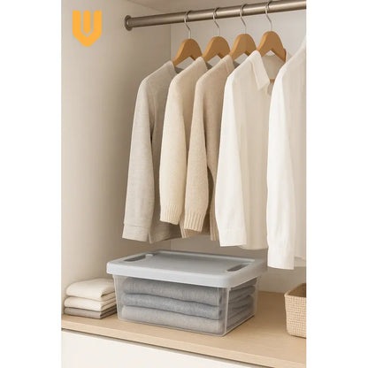 Caja Plastica Organizadora Apilable Hogar Almacenamiento 10l Transparente Tapa Gris Organizadora