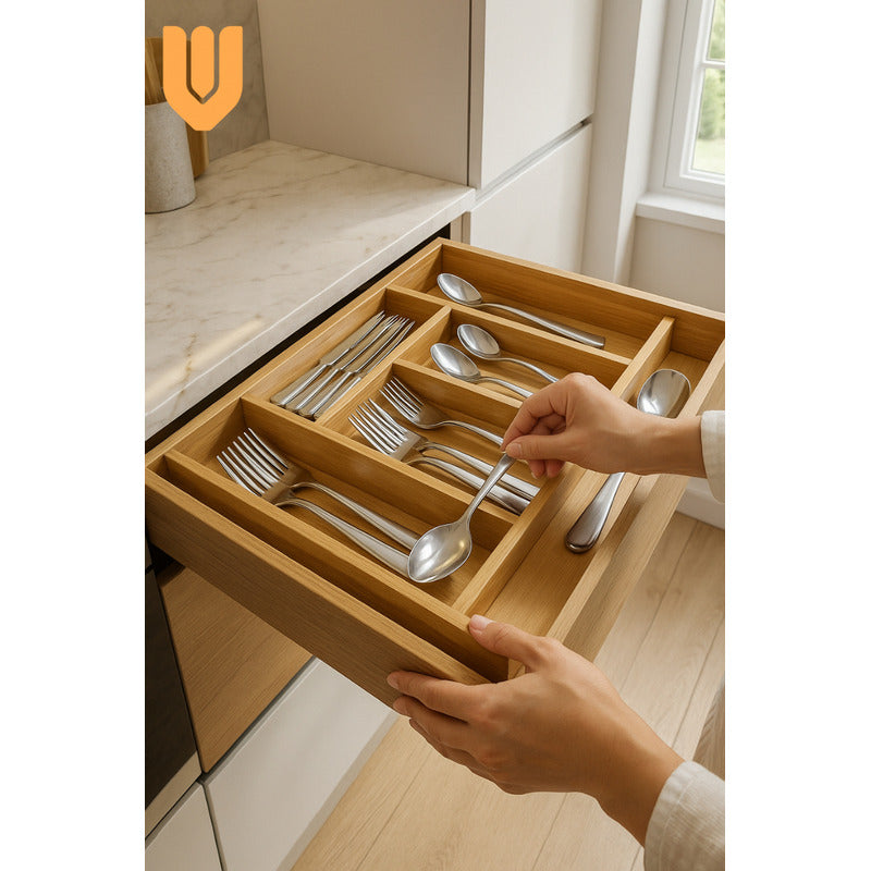 Organizador Cubiertos Expandibles Bambu Porta Cubiertos Bambú