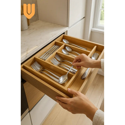 Organizador Cubiertos Expandibles Bambu Porta Cubiertos Bambú