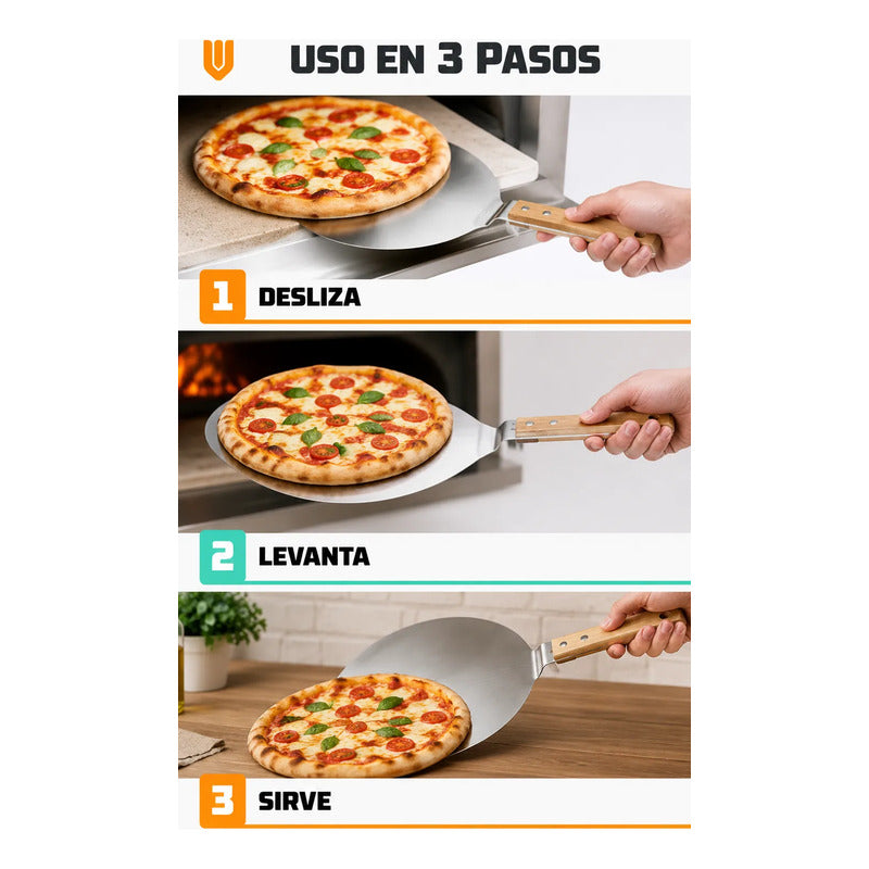 Pala Pizza Espátula Redonda Acero Mango Madera 25,5cm Pala Pizza Espátula Redonda Acero Inoxidable Mango Madera Utensilio Gastronómico Horno Cocina Pizzería Panadería Hornear 25.5cm