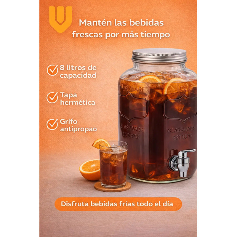 Frasco Dispensador Fiestas Jugo Agua Bebidas Vidrio Hogar 4l Dispensador Bebidas Vidrio 4l Frasco Jugo Agua Fiestas Hogar Canilla Servicio Mesa Transparente