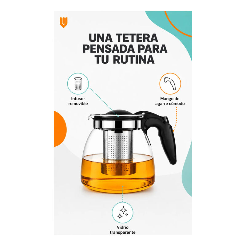 X6 Tetera Vidrio Infusor Te Tetera Infusora Con Filtro 900ml Transparente