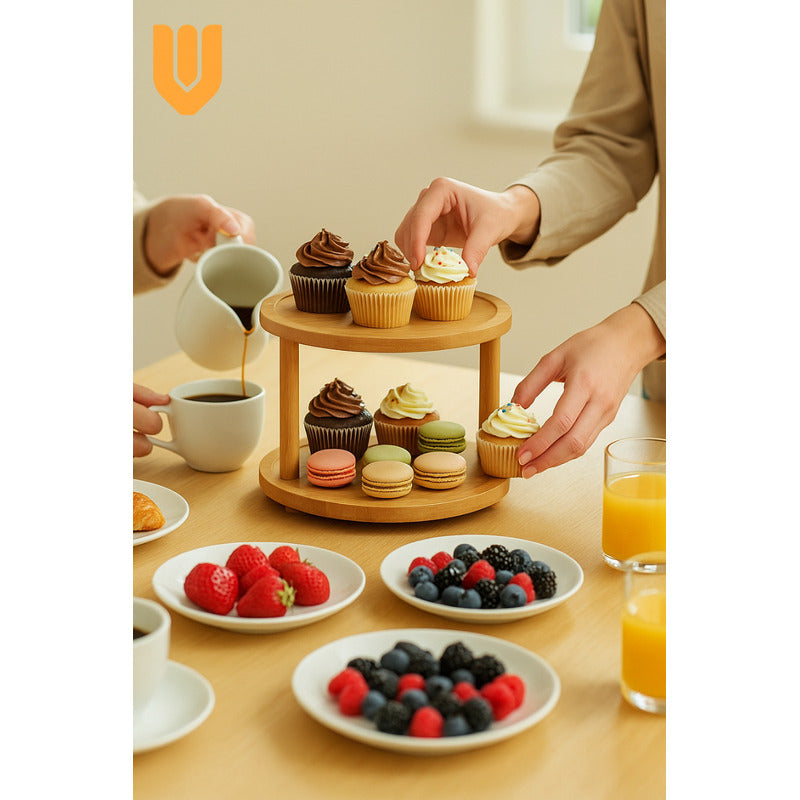 Porta Cupcake Giratorio Bambu Estante Organizador Dulces