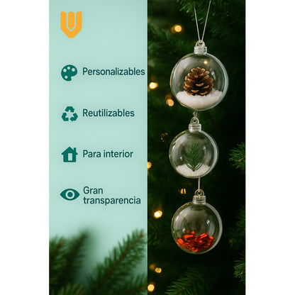 Pack 6 Esferas Acrílico Rellenables 10cm Decoración Navidad