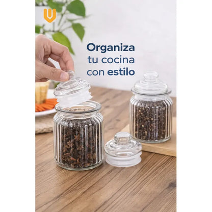 X6 Azucarero Frascos Especieros Hermetico Bombonera Azucarer Transparente Cristal Claro Acabado Limpio Elegante Moderno Permite Visualizar Contenido Condimentos Sal Azucar Cafe