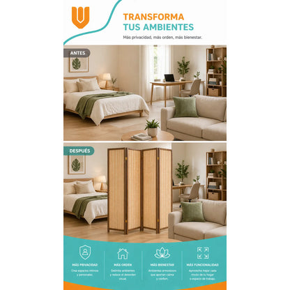 Vitrineon Biombo Compacto Resistente Diseño Contemporaneo Bi Biombo Tela Trenzada Panel Plegables Decoración Interior Elegante Divisor Ambientes Estilo Contemporáneo Funcional Hogar Beige