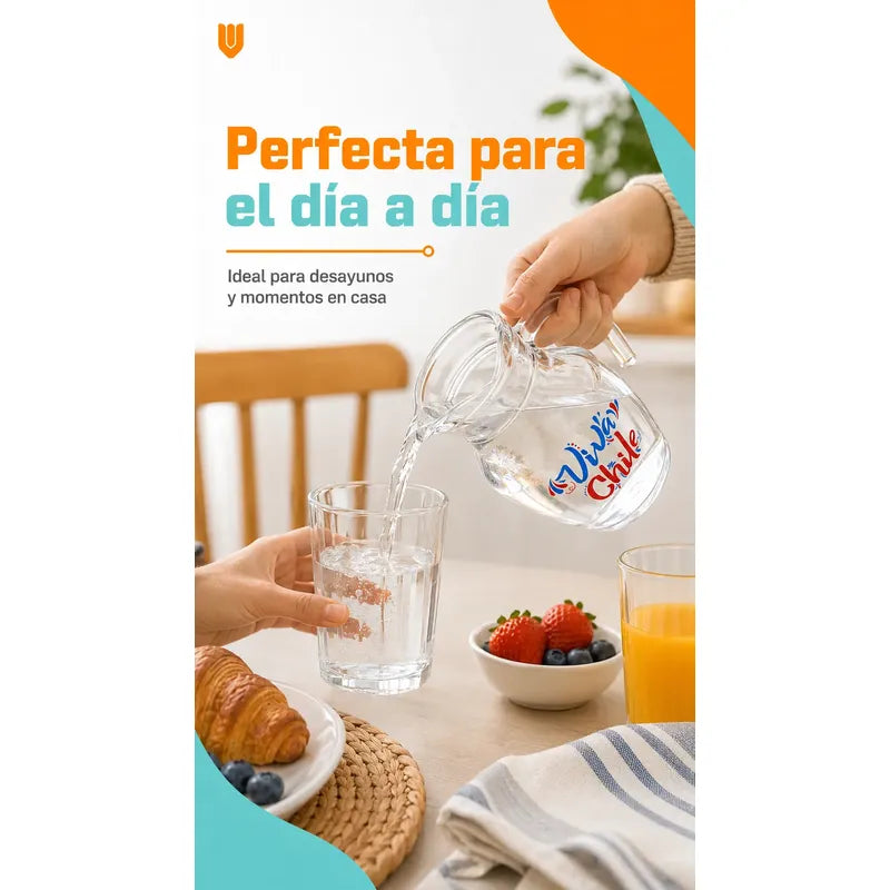 Jarra Vidrio Jugo Agua 400ml Viva Chile Asa Transparente Jarra Vidrio 400ml Viva Chile Asa Pico Vertedor Transparente Bebidas Frías Agua Jugo Té Cocina Mesa Hogar Vitrineon Cl 400ml