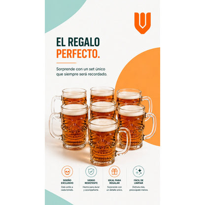 6 Vasos Shoperos Cerveceros Calavera Vaso Cervecero Vidrio Transparente
