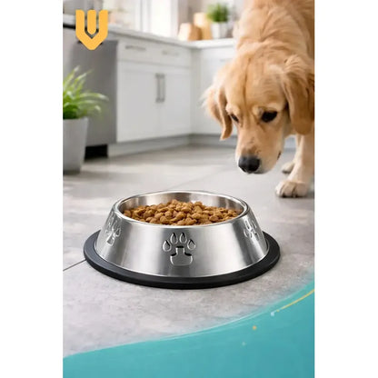 Plato Acero Inoxidable Perros Gatos Mascota Antideslizante P Plateado