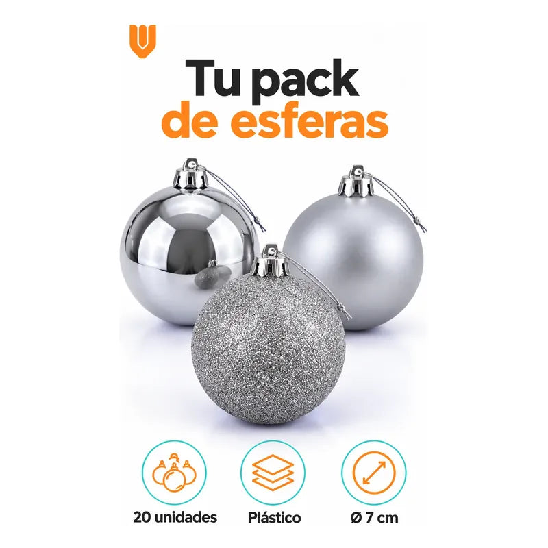 20 Esferas Navidad Adorno Bolas Decorativas 7cm Plateado Esferas Navideñas Doradas Pack 20 Plateado Esferas Navideñas Bolas... 7cm
