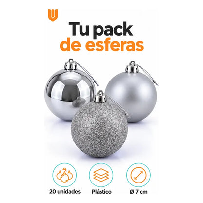 20 Esferas Navidad Adorno Bolas Decorativas 7cm Plateado Esferas Navideñas Doradas Pack 20 Plateado Esferas Navideñas Bolas... 7cm