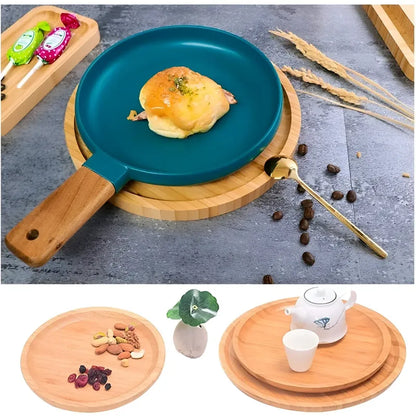 Juego De Vajilla Platos Redondos Bambú Platos Madera 25cm Marrón Claro Tabla Redonda 25cm