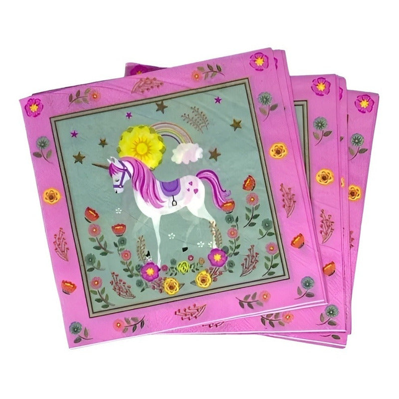 Set Platos Vasos Servilletas Decoración Cumpleaños Unicornio Unicornio