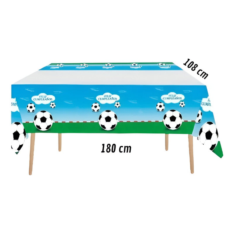 Mantel De Cumpleaños Pelota Futbol Rectangular Color Azul Unidad