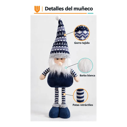 Muñeco Pascuero Navideño 86cm Retraible Decorativo Figura Blanco Muñeco Adorno Navideño Muñeco Papá Noel Viejito Pascuero Santa Claus Gorro Barba Blanca Figura Verdes Cascabel 86cm Retraible Pascuero
