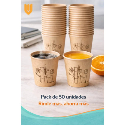Vasos Cafe Te Agua Desechable Descartable Carton Modelo 9oz 150 Unidades Marrón Kraft Natural Acabado Mate Papel Ecologico Estilo Organico Look Cafeterias Minimalista Elegante