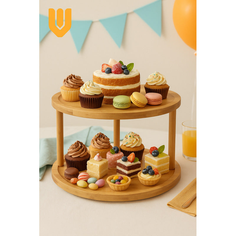 Porta Cupcake Giratorio Bambu Estante Organizador Dulces
