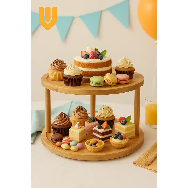 Porta Cupcake Giratorio Bambu Estante Organizador Dulces Bambú